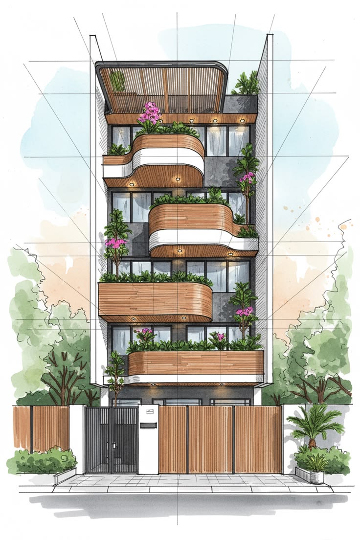 Green townhouse sketch